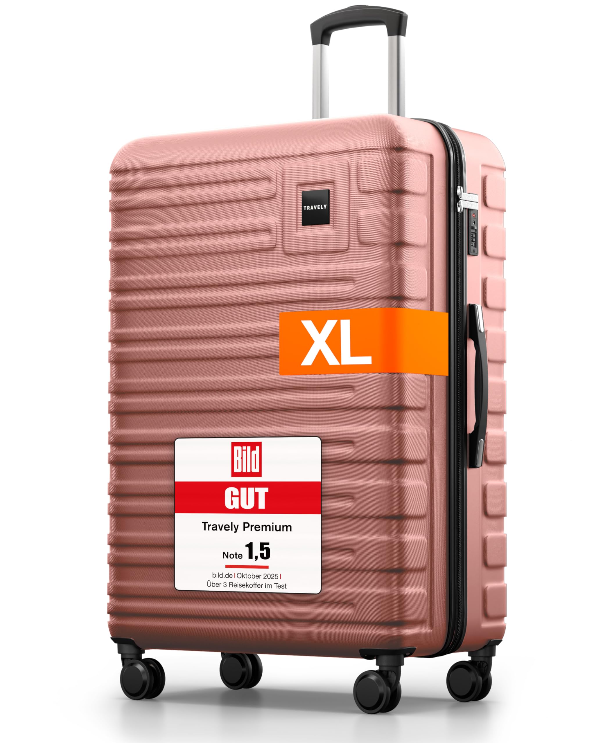 Travely Polycarbonat Koffer Groß 77cm XL - 100L Innenvolumen - 158cm Gurtmaß, sehr robuster Hartschalenkoffer mit sanften Rollen & TSA Schloss, Reisekoffer, Handgepäck Koffer, Reisekoffer mit Rollen