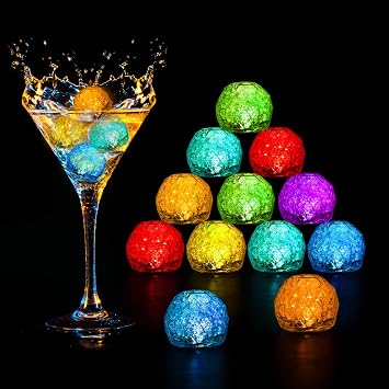 Light Up Ice Cubes, 12 Pack Reusable LED Glow Cubes for Drinks, Water-Activated, Flashing Light Cube for Cocktails, Club Bar & Party