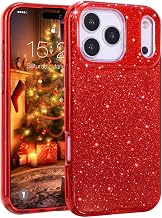 Compatible with iPhone 17 Pro Max Case 6.9'' [2025], Glitter Bling Trendy Sparkle Protective 3-Layer Shockproof Anti-Scratch Christmas Cover for Girls Women -Re