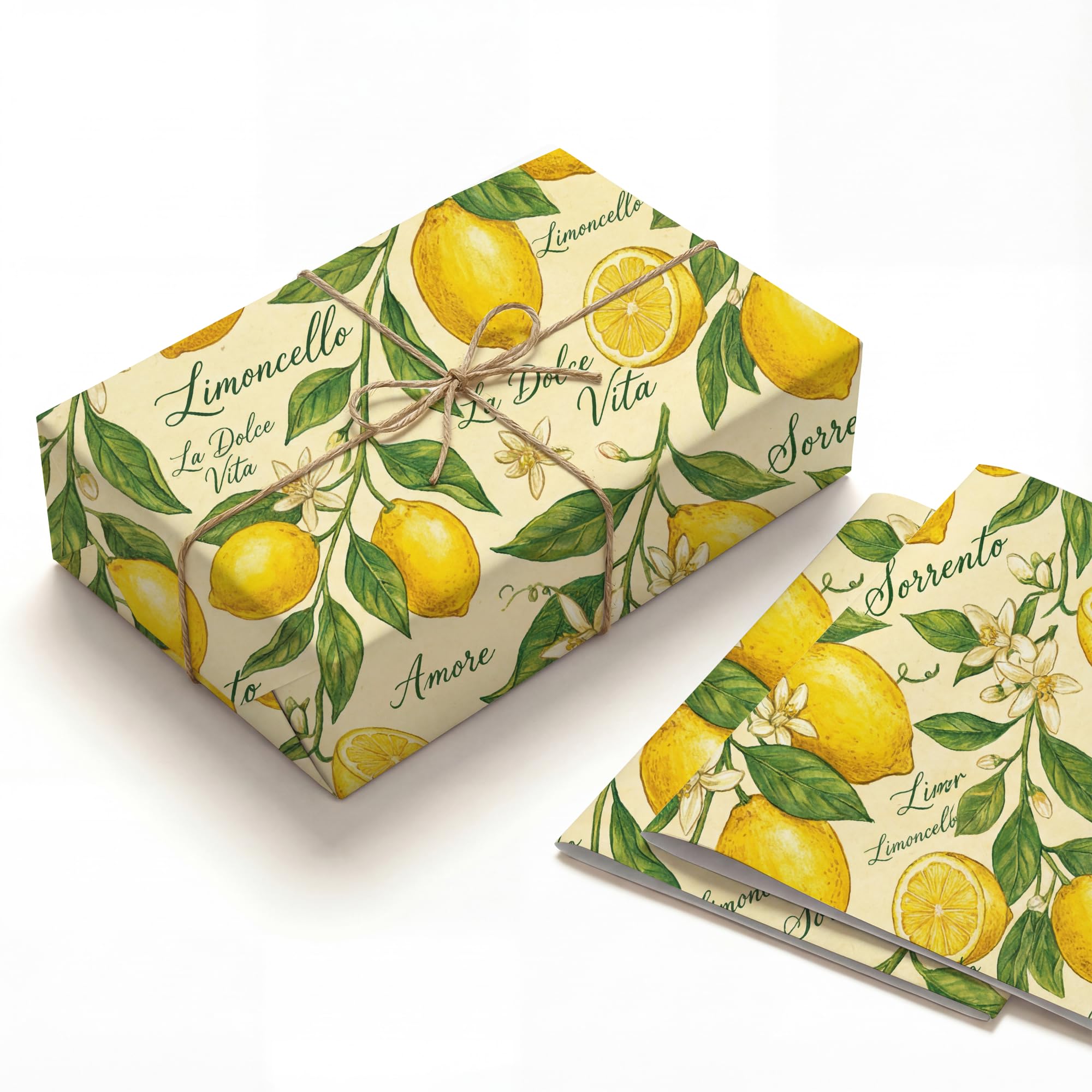 Lemon Wrapping Paper - 2 Sheets Italian Gift Wrap with Vintage Botanical & Floral Design - Limoncello Theme Aesthetic Wrapping Paper for Wedding, Bridal Shower, Birthday & Mother's Day โ image 1