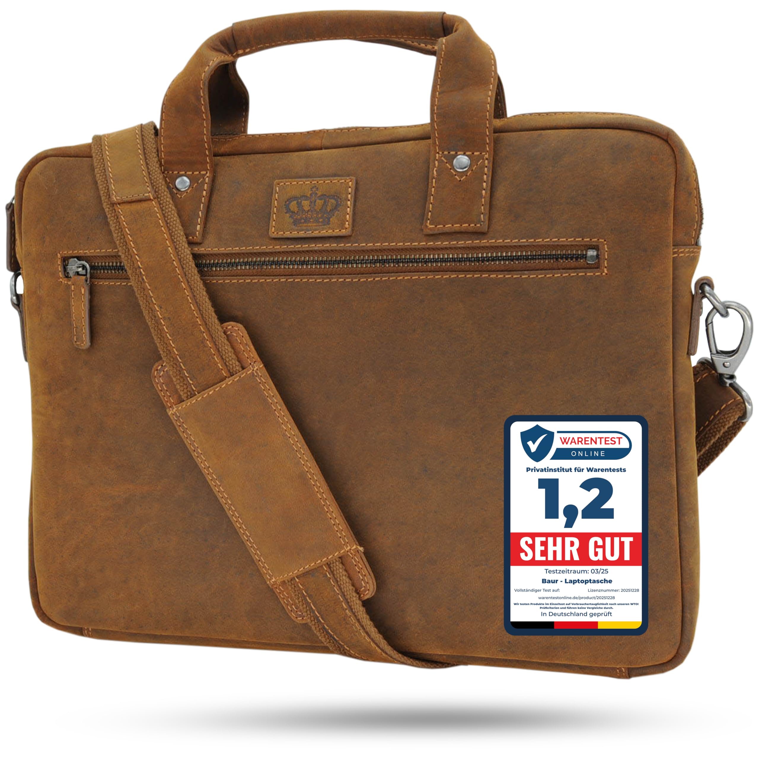 Baur Sac en cuir véritable | Sac pour ordinateur portable jusqu'à 15,3" | Sac d'affaires fait main | Porte-documents avec beaucoup d'espace | Sac à bandoulière avec bande amovible