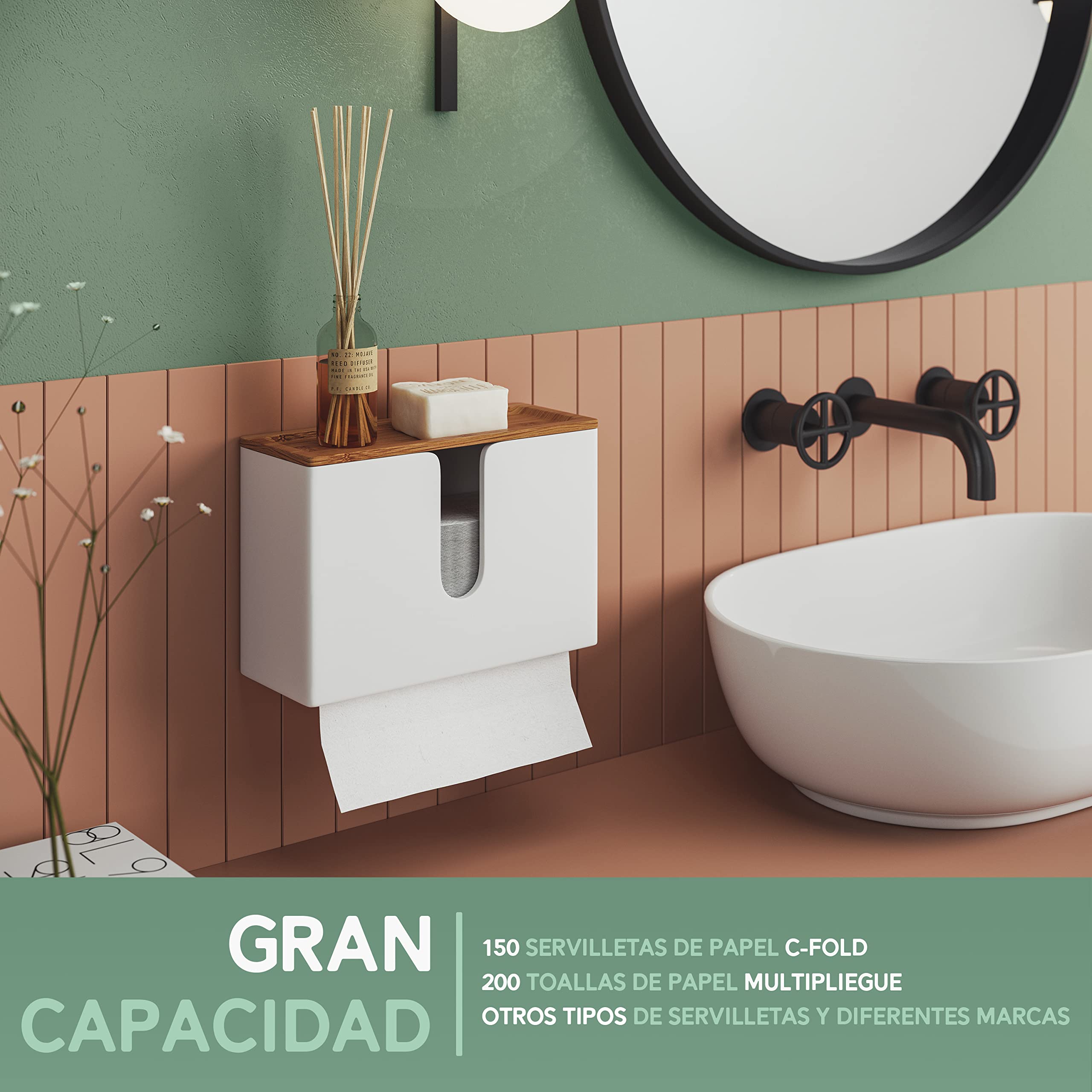 Nature Supplies Dispensador de Toallas de Madera de Bambú para Papel Secamanos Plegadas en C, Z e Intercaladas