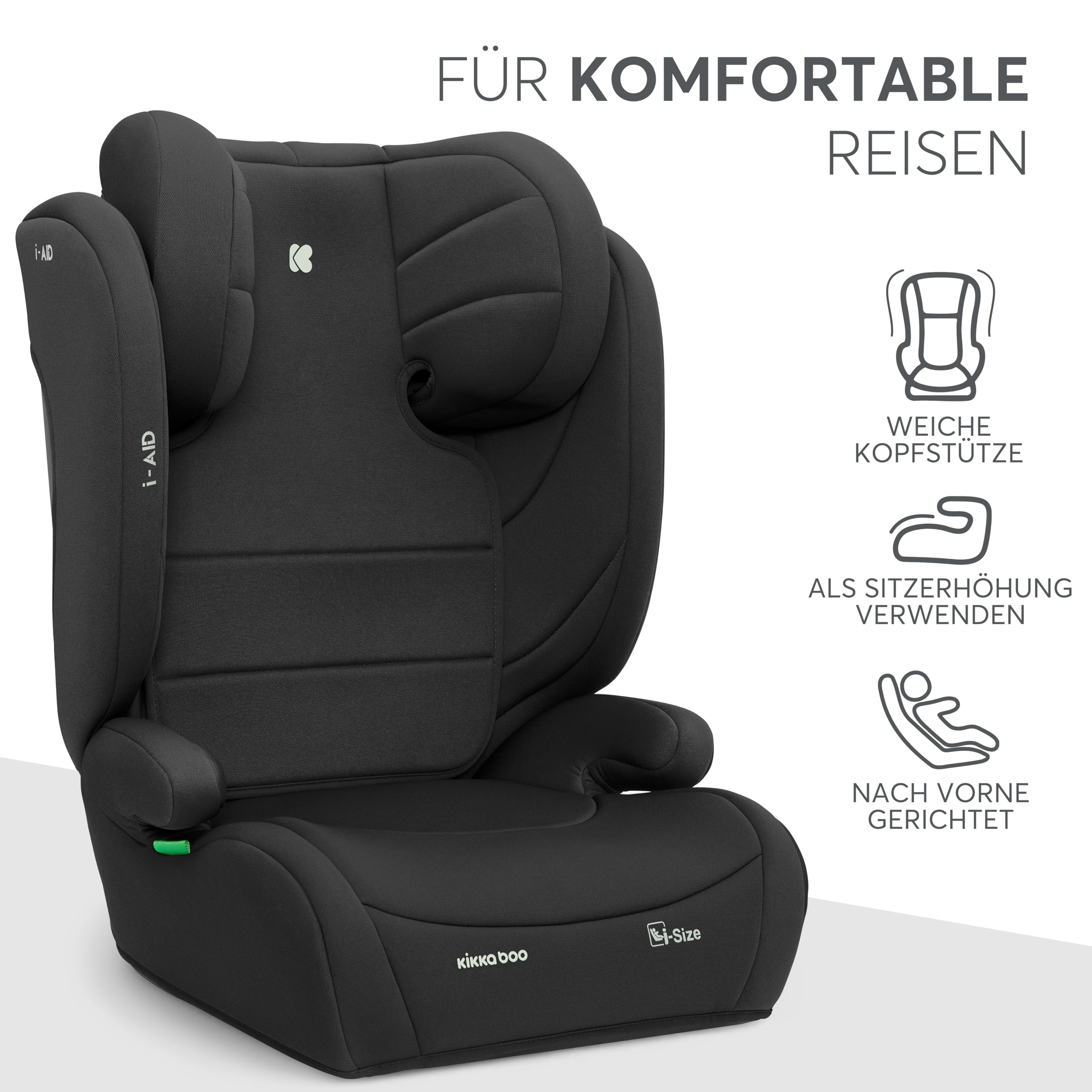 KikkaBoo Kindersitz 15-36 kg Gruppe 2-3 i-Size i-AID ohne ISOFIX 13-fach verstellbare Kopfstütze Schwarz