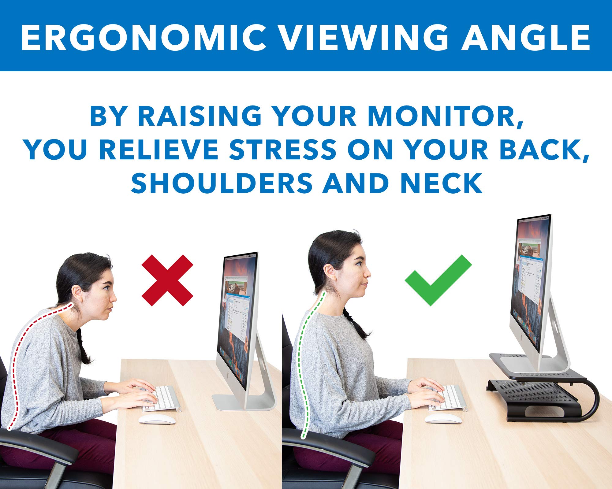 MOUNT-IT! 2-poziomowy organizer na biurko, stojak na monitor komputerowy z półką do przechowywania klawiatury, do komputerów stacjonarnych, laptopów, drukarek, domowego biura (2 półki)