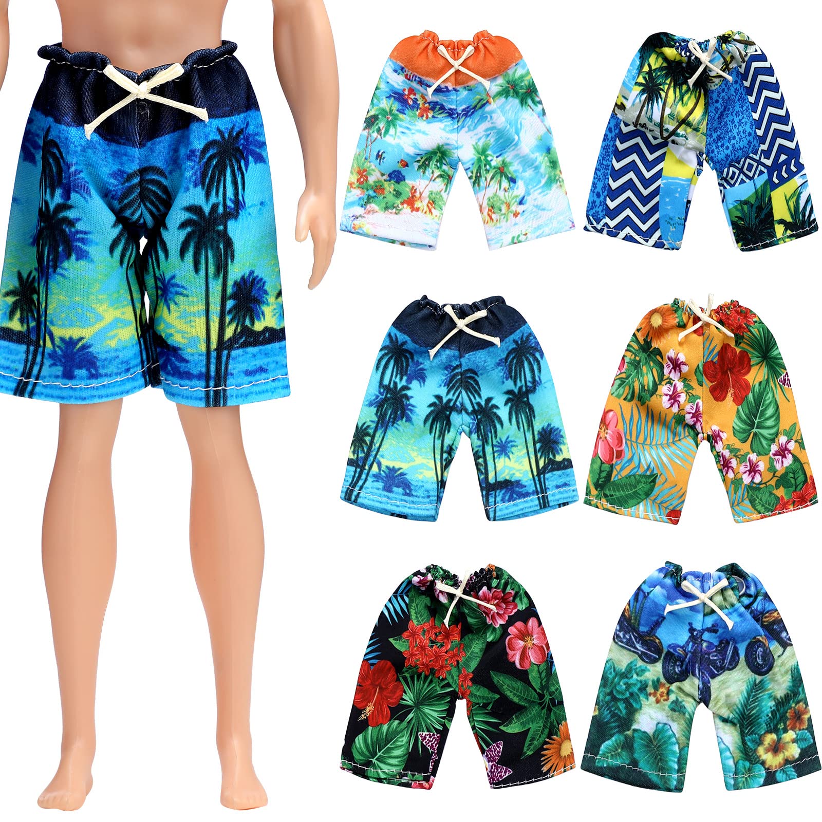 Bencailor 6 Pcs Doll Clothes Boy Doll Beach Shorts Tropical Print Swimsuit Doll Accessories for Boy Dolls (Stylish)