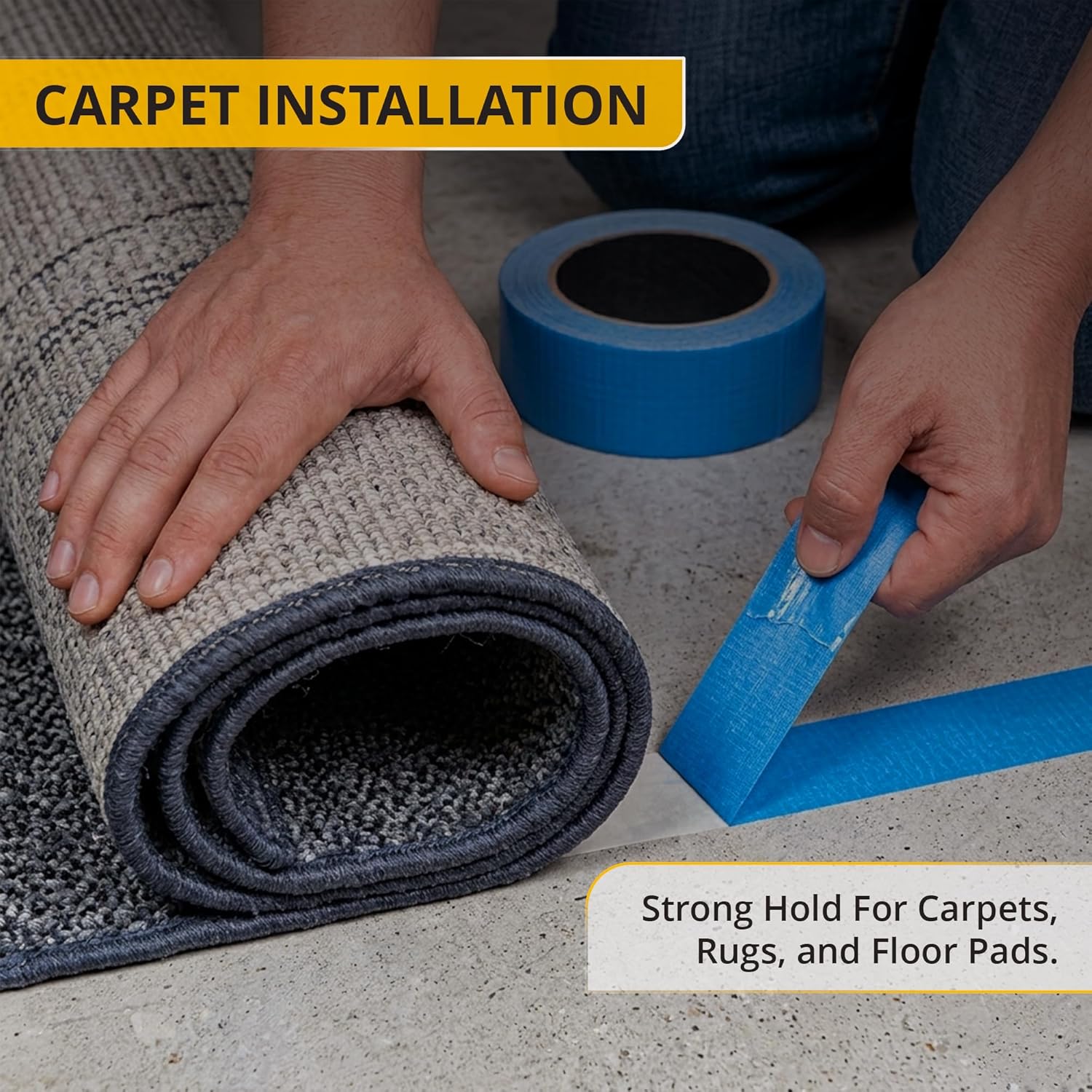 Brixwell Blue Double Coated Carpet Tape 2 Inch x 25 Yard Double Sided Rug Tape for Area Rugs Strong Adhesive Hold Down Mats Runners on Hardwood Tile Laminate Floors Indoor Flooring Grip - 6 Rolls