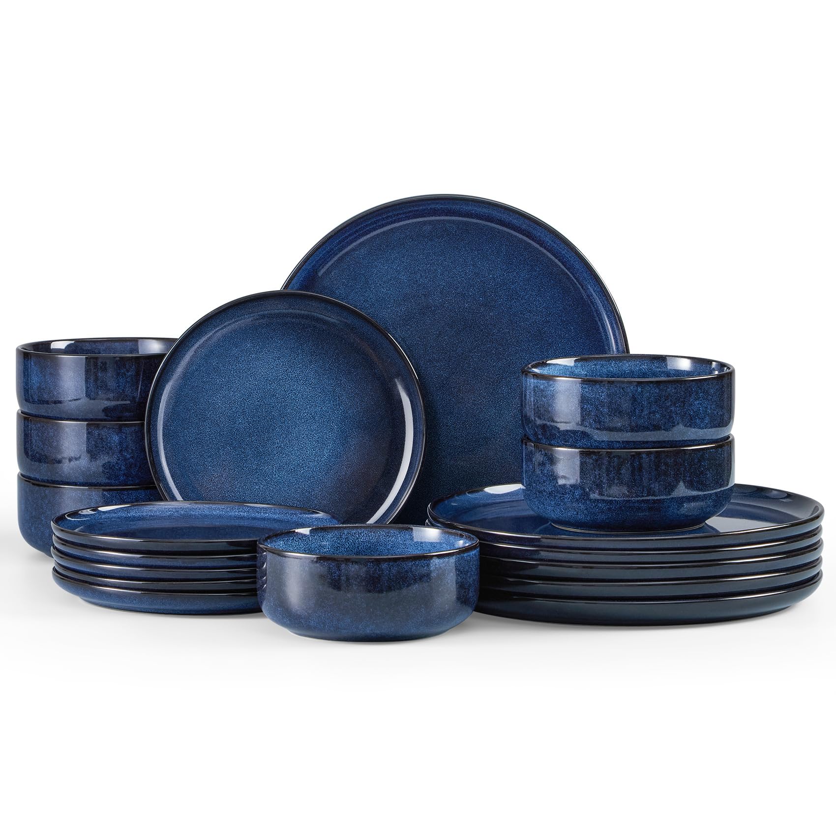 Homikit 18 Piece Dinner Set, Kitchen Stoneware Dinnerware Sets for 6 People, Included 6X Dinner Plates, 6X Side Plates and 6X Bowls, Non-Scratch, Dishwasher & Microwave Safe, Nebulas Blue