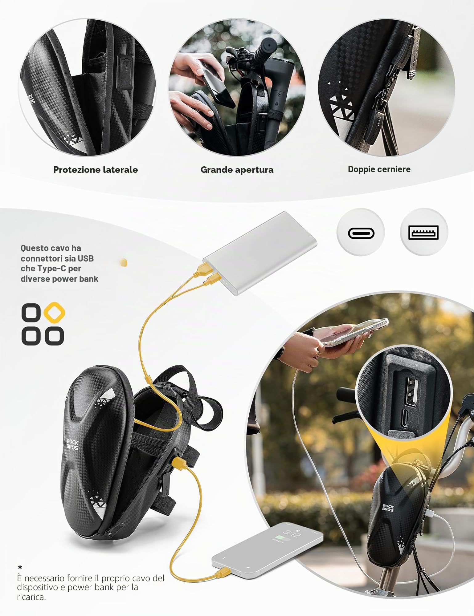 ROCKBROS Borsa Scooter Manubrio, Borsa Monopattino Elettrico, Borsello Anteriore Impermeabile, Grande Capacità 1.3L, Universale per Xiaomi MI Mijia M365 Sedway Ninebot E ES1 ES2 ES3 ES4