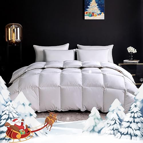 Ousidan Goose Feather Down Fiber Comforter King Size,100% Organic Cotton Duvet Insert,All-Season Luxury Duvet Insert with Baffle Box Design, 700+Fill Power Hotel Collection Bedding Comforter