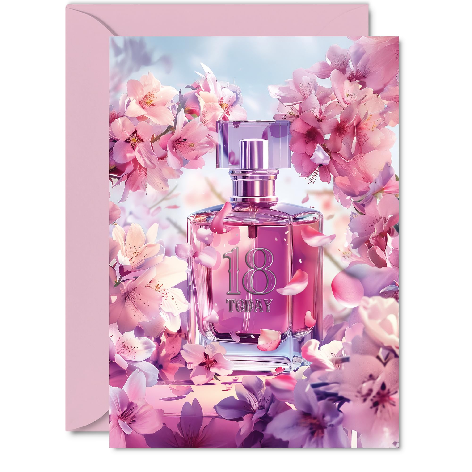 18th Birthday Card for Women - Fabulous Floral Perfume Bottle - Happy Birthday Cards for 18 Year Old Woman, A5 Female Bday Greeting Cards