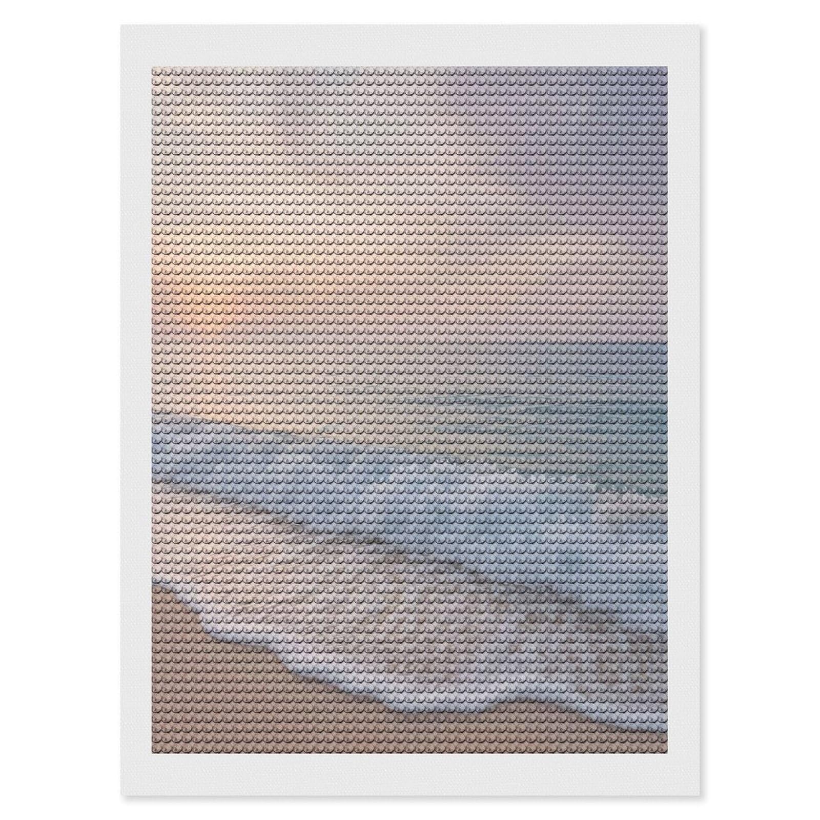 Junmoney Pastel Beach Waves at Sunset Diamond Painting Canvas Kit 12"x16", Adhesive Canvas, Christmas Gift, Full Kit Included, Thoughtful Present