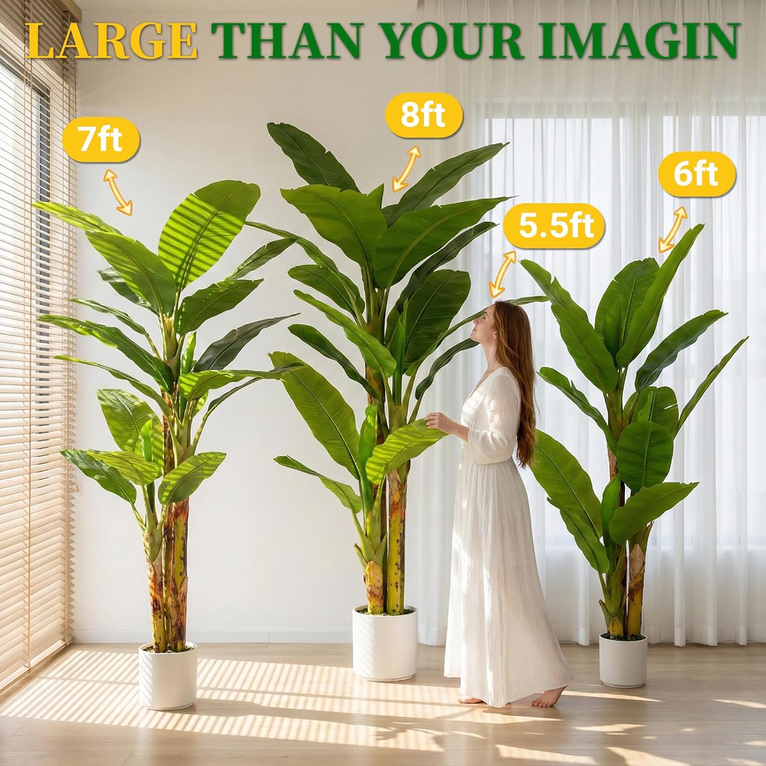 6FT Artificial Banana Tree Luxury Faux Banana Plant Fake Tree for Living Room Decor Extra Large Tropical Silk Tree Indoor Floor Plant Home Modern Office Greenery Big Tall Fake Plants Corner Decor