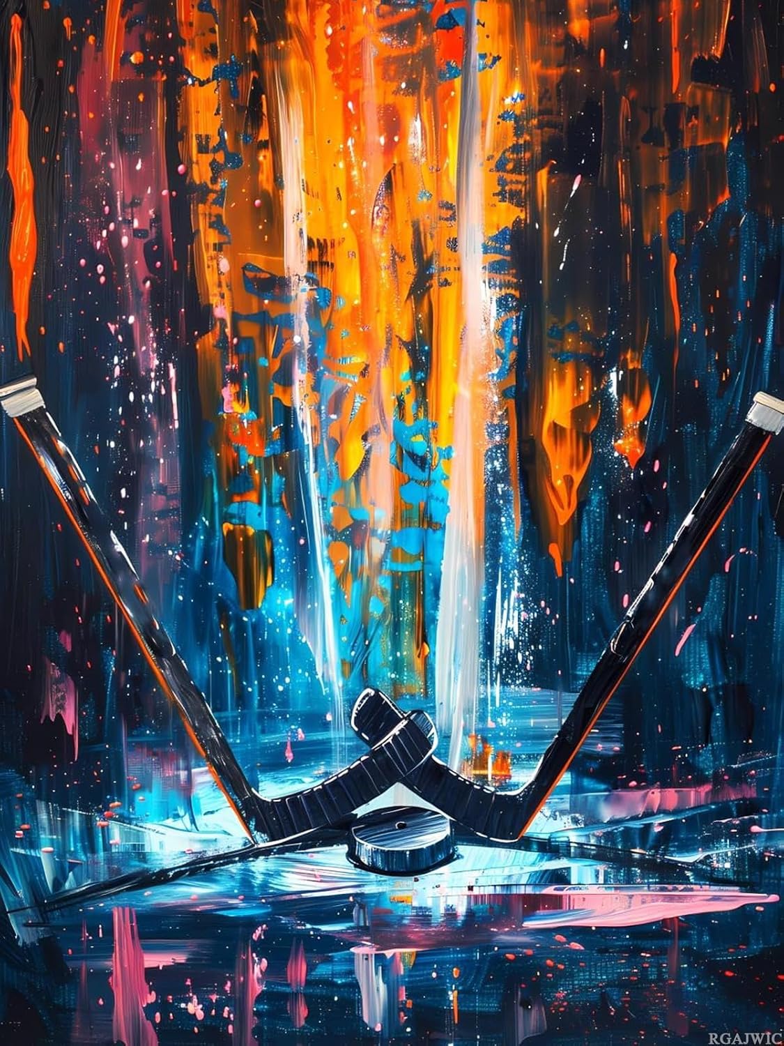 RGAJWIC The Cool Hockey Diamond Painting for Adults 5D Full Drill Diamond Art Kit DIY Sport Gem Painting Set Bedroom Living Room Wall Decor Gifts 12x16 inch