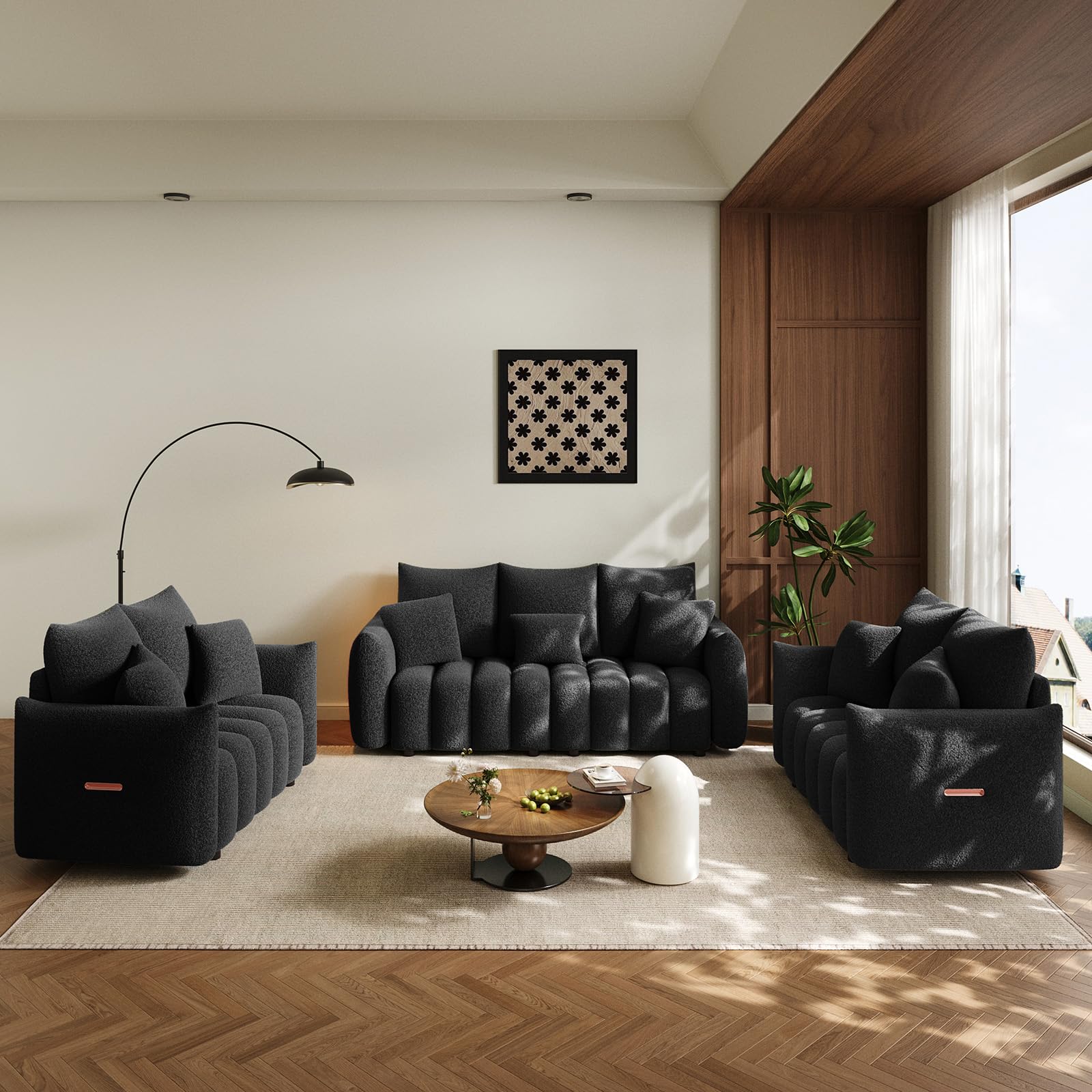 OUYESSIR 3 Pieces Boucle Sofa Set