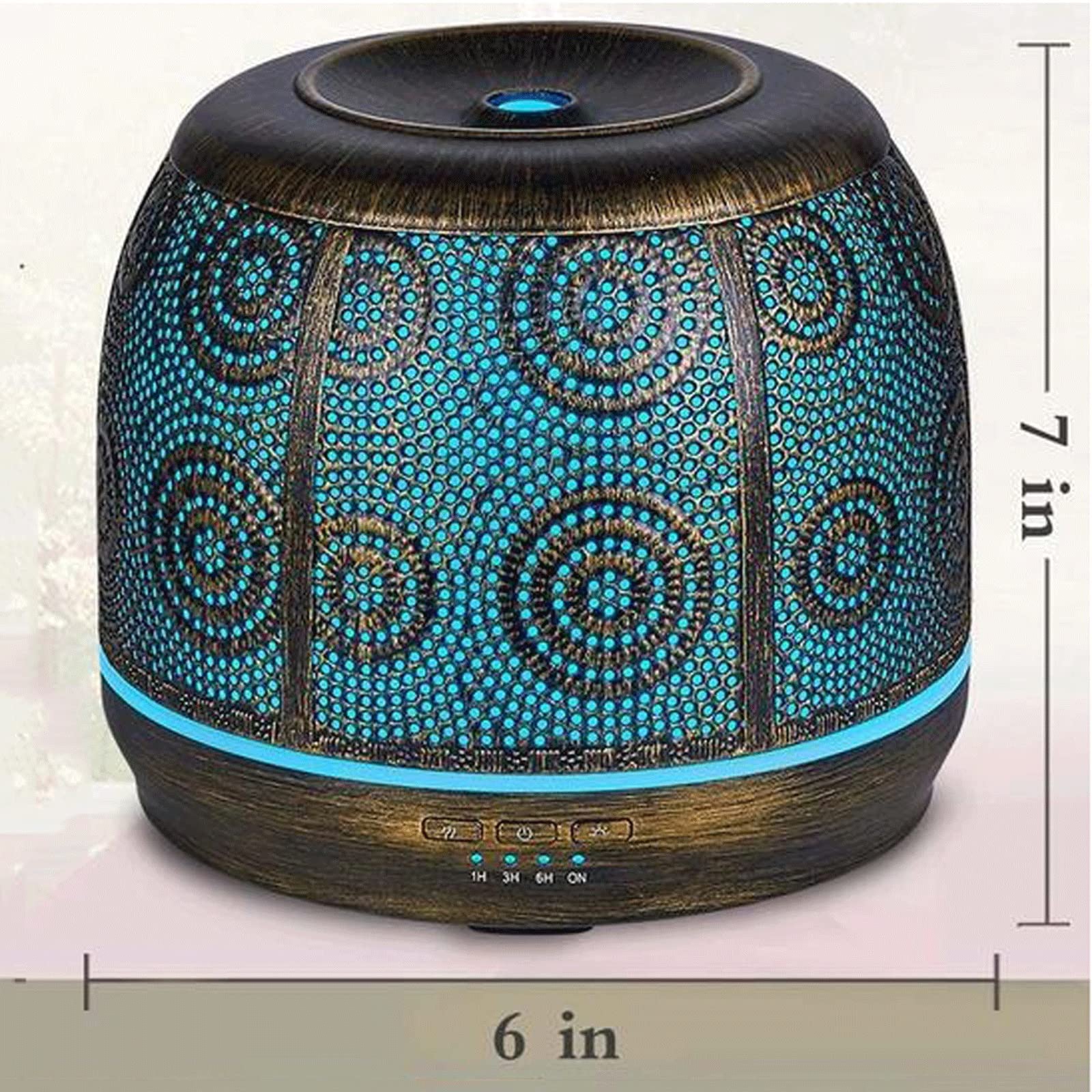 Humidificador Difusor de aceite esencial de aromaterapia metálica, humidificador, ultrasónico, neblina fresca, ajuste de tiempo, cambio de luz de color, sin agua apagado 500 ml Silenciosos
