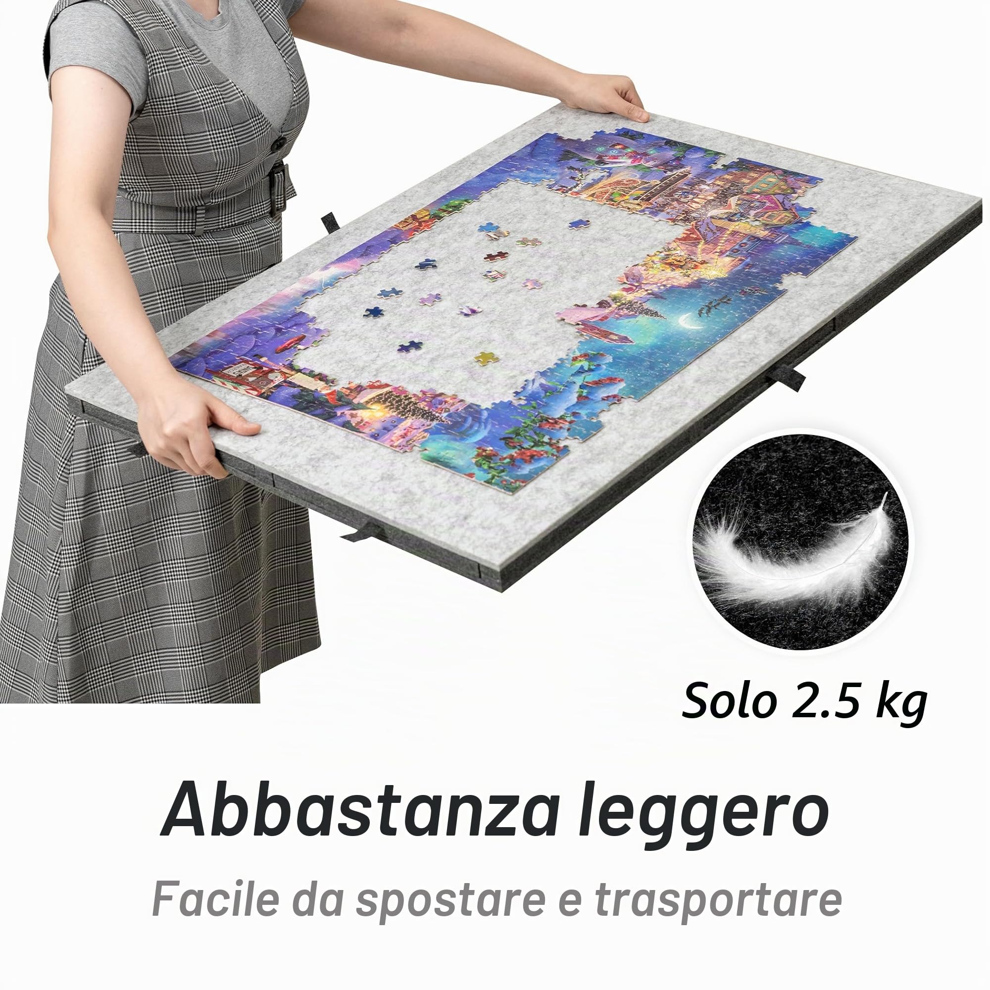 Lavievert Tavola puzzle reversibile 2 in 1 con 6 cassetti e tappetino di copertura, leggera e double-face in feltro per adulti e bambini, tavolo puzzle portatile per giochi fino a 1500 pezzi