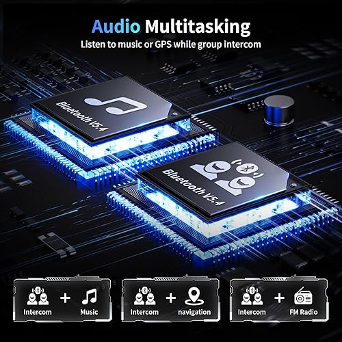 Miniatura 4 de Fodsports FX7 Auriculares Bluetooth de Malla para Motocicleta de 10 Conductores, Auriculares Bluetooth para Casco de Doble Chip V5.4 con Multitarea