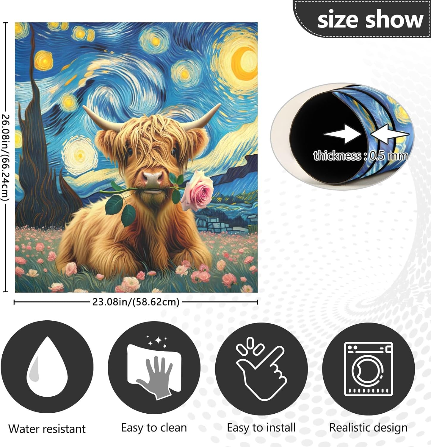 Blue Starry Night Highland Cattle Dishwasher Magnet Covers Decorative Kitchen Panel Decal Cute Dish Washer Front Door Cover 23 x 26 Inches