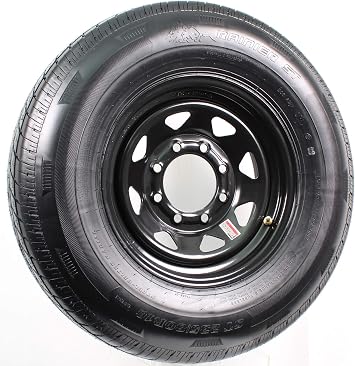 eCustomrim Radial Trailer Tire Rim Assembly ST235/80R16 Black LRE8 Lug | Load Range E 10 Ply Tire With Curb Guard, 16 Inch 8 Bolt On 6.5 Inch Center Black Spoke Wheel - With Roadside