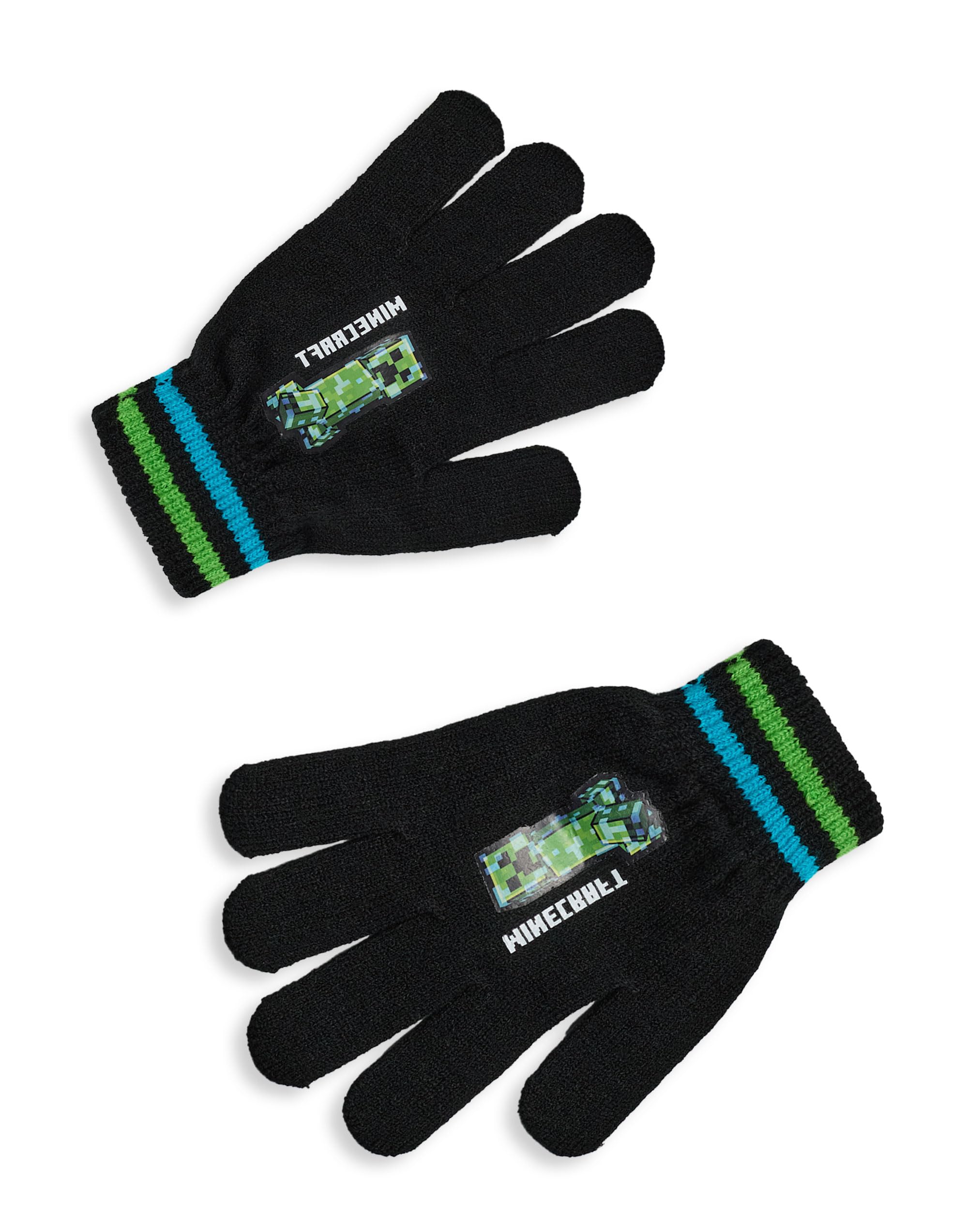 Minecraft Ensemble bonnet et gants pour garçons | Gamer Kids TNT Creeper Graphic Ensemble d'hiver tricoté | Chapeau et gants de personnage de jeu taille unique avec logo