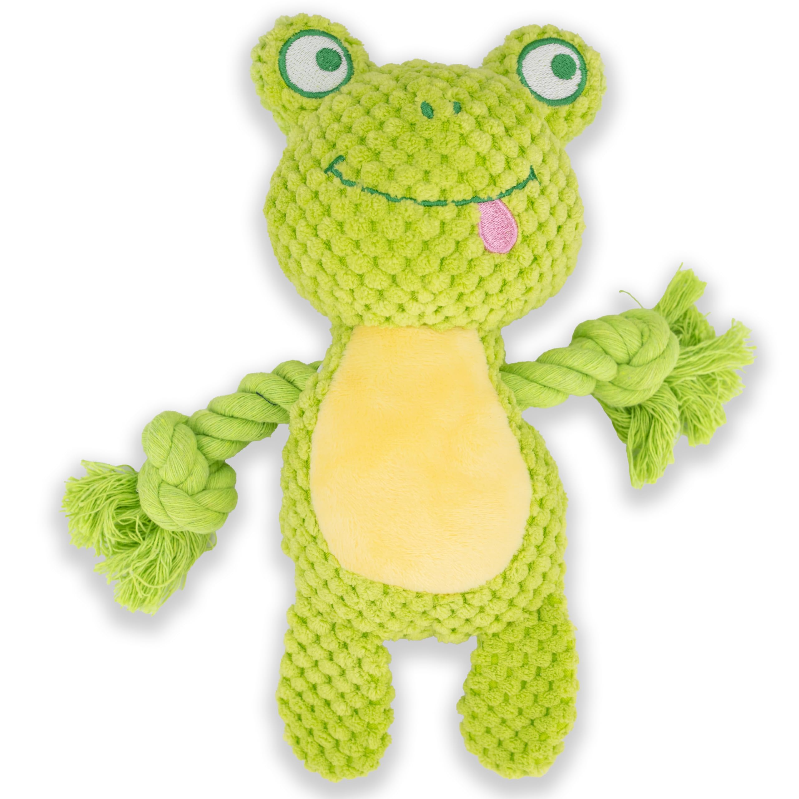 Gyapet Dog Toy Squeaky Chewing Rope Stuffed Plush Animal with Crinkle Paper Interactive Soft Aggressive S-M-L Pets Gift Holiday Green Frog