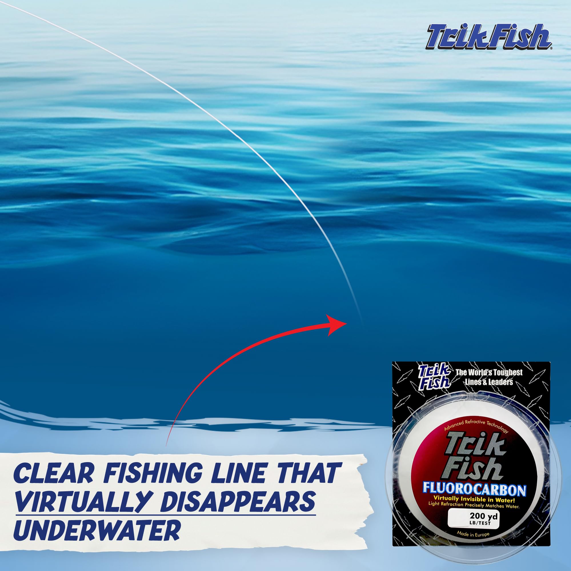 TrikFish - Sedal de pesca de fluorocarbono, línea de pesca de fluorocarbono para pesca de agua dulce y salada, ultra fuerte, prácticamente invisible bajo el agua y lanzamiento suave, línea de pesca