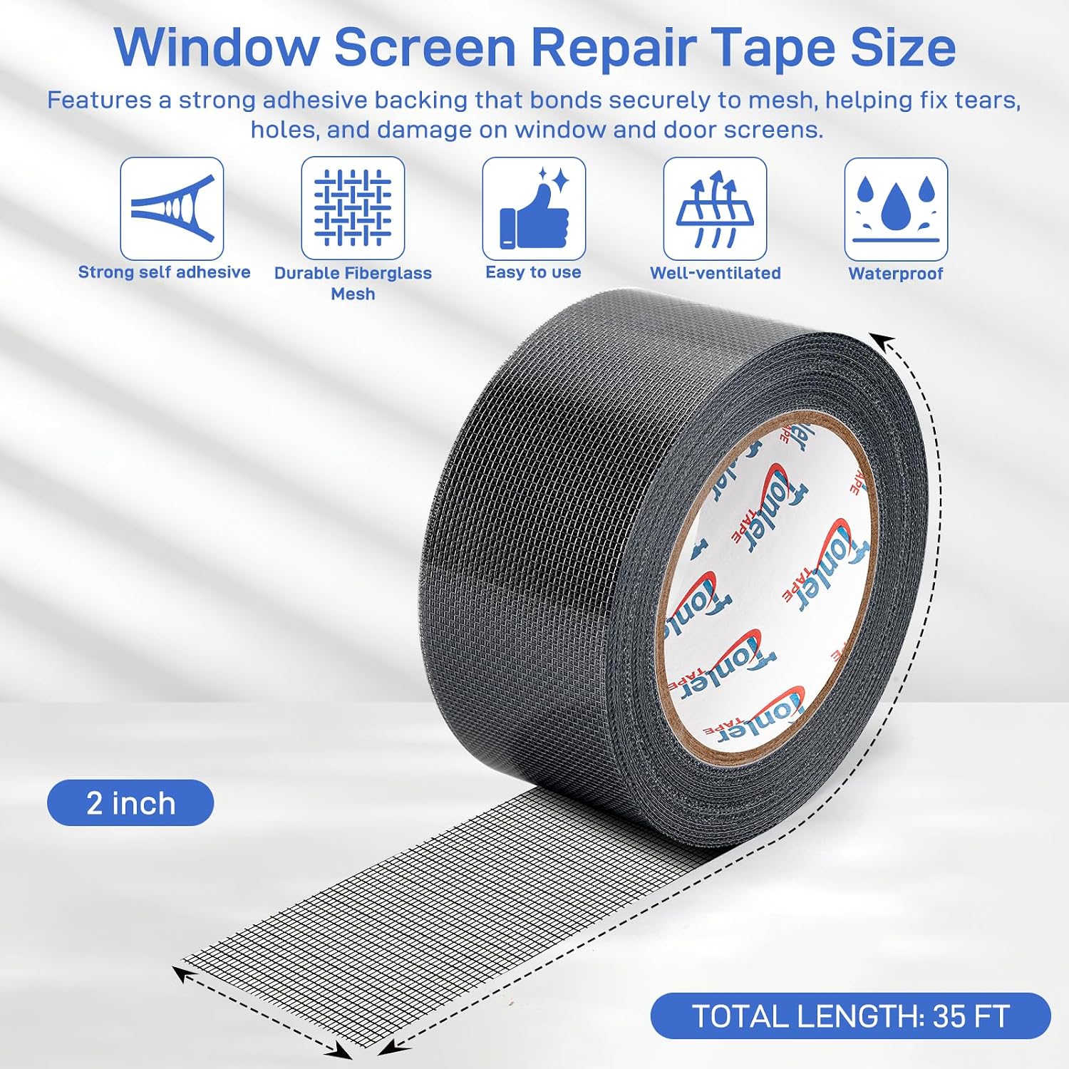 Black Window Screen Repair Tape 2" x 40FT Fiberglass Strong Adhesive