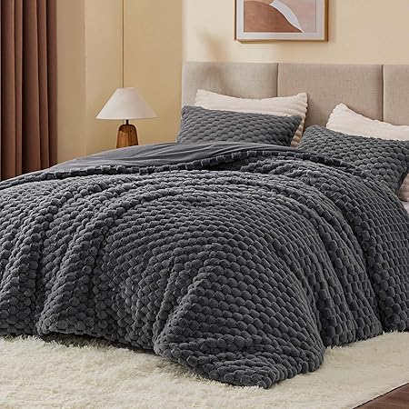 BEDELITE Fluffy Full Size Comforter Set - Dark Grey Fleece Soft Comforter for Full Size Bed, Luxury Warm Bedding Set for Winter, Fuzzy Bed Set 3 Pieces (1 Comforter, 2 Pillowcases)