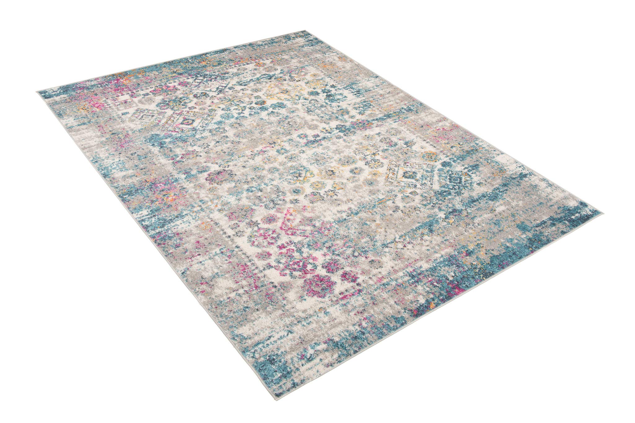 Tapiso Lazur dywan z krótkim włosiem, szary, niebieski, kremowy, pomarańczowy, różowy, klasyczny, wisiany, orientalny, do salonu, sypialni, Ökotex 300 x 400 cm