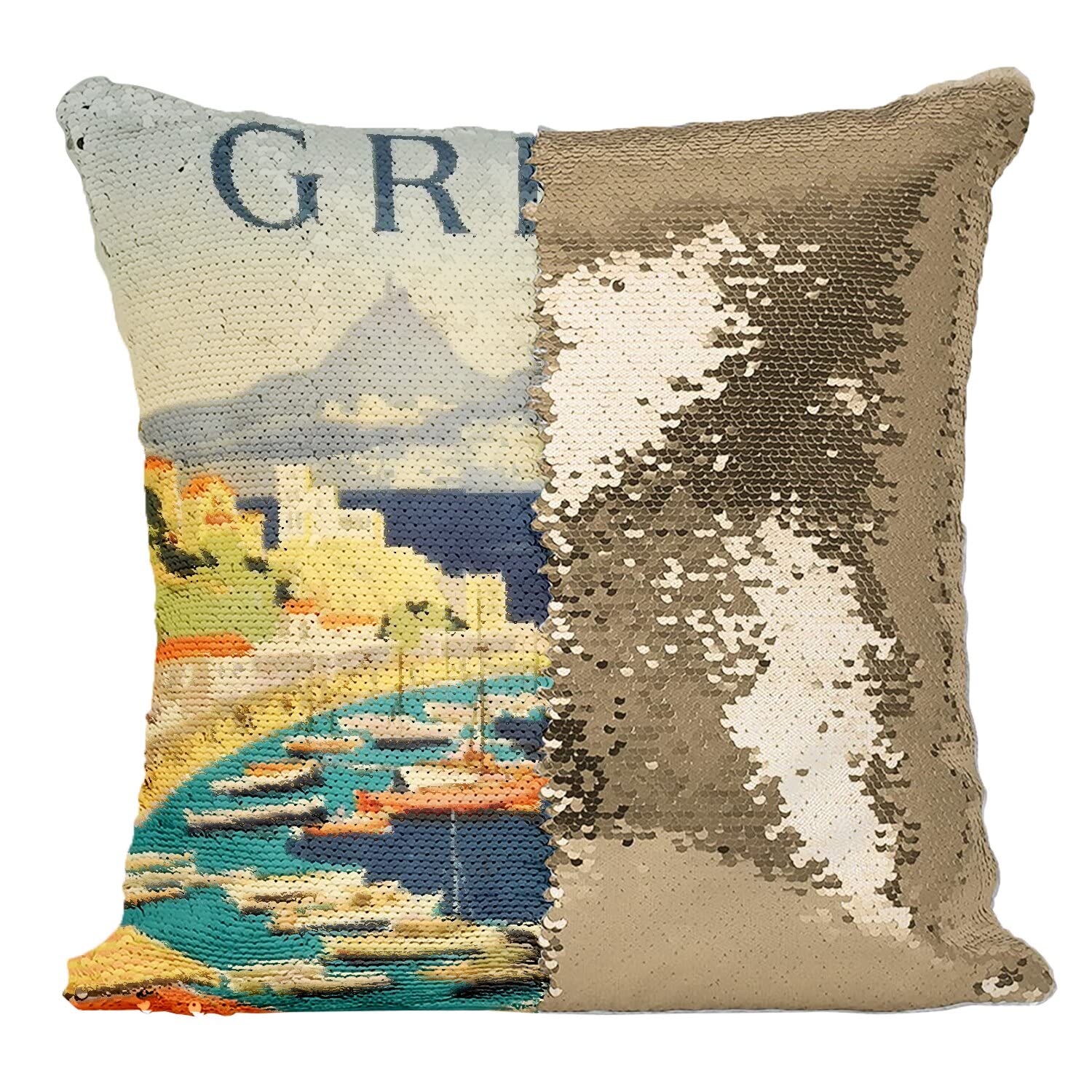 Coussin sequin doré Grèce vintage : une touche Art Déco élégante pour votre salon