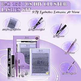 B&Q Wispy Lash Clusters Kit B03, DIY Lash Extension Kit 156PCS Eyelash Extension Kit, Soft Natural Lash Clusters 8-18MIX D Curl Lash cluster, Thin Black Band Cluster Eyelash Extensions (B03 Set)