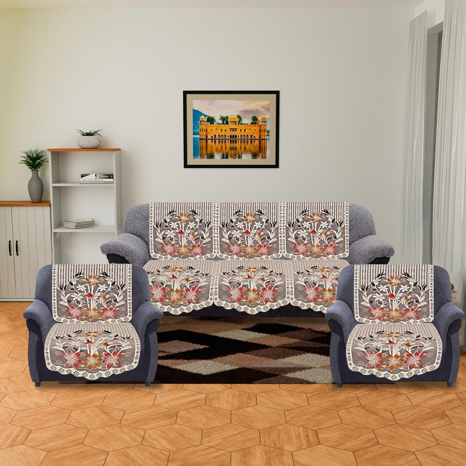 Kuber Industries Cotton Sofa Cover 3 Seater and 2 Seater|Universal Sofa Slipcover Protector|Flower Design & Machine Washable (White) Kuber Industries Cotton Sofa Cover 3 Seater and 2 Seater|Universal Sofa Slipcover Protector|Flower Design & Machine Washable (White)