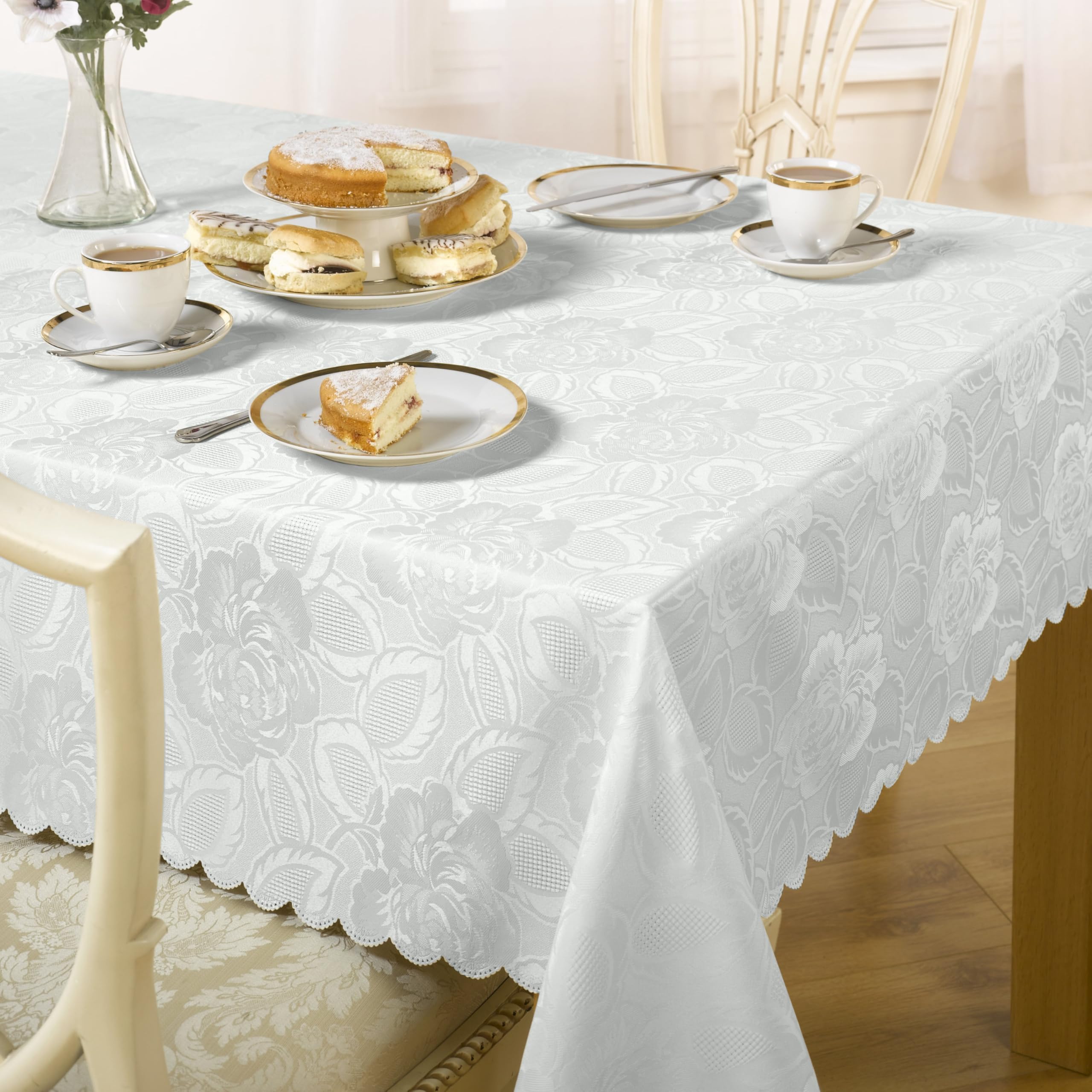 Emma Barclay Damask Rose - Jacquard Table Cloth in White - 52x52 (132x132cm)