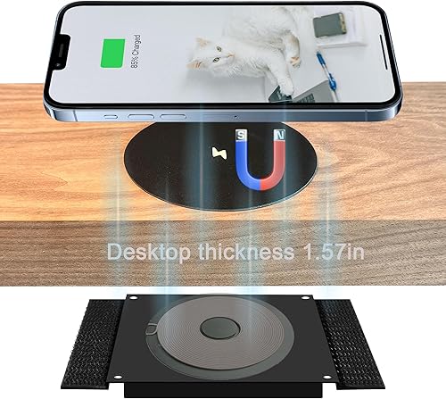 Miniatura 1 de Cargador inalámbrico magnético invisible de 1.575 pulgadas, almohadilla de carga inalámbrica para muebles de 15 W para Magsafe iPhone 1514 (con