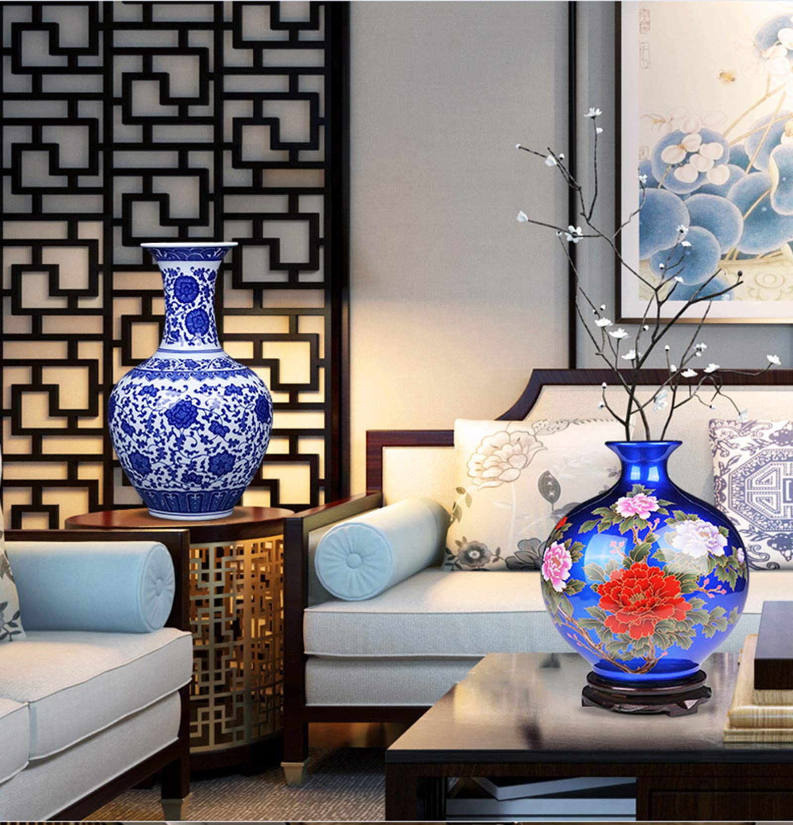 Amazon.com: Vintage Blue and White Porcelain Vase (Size:17 * 33CM