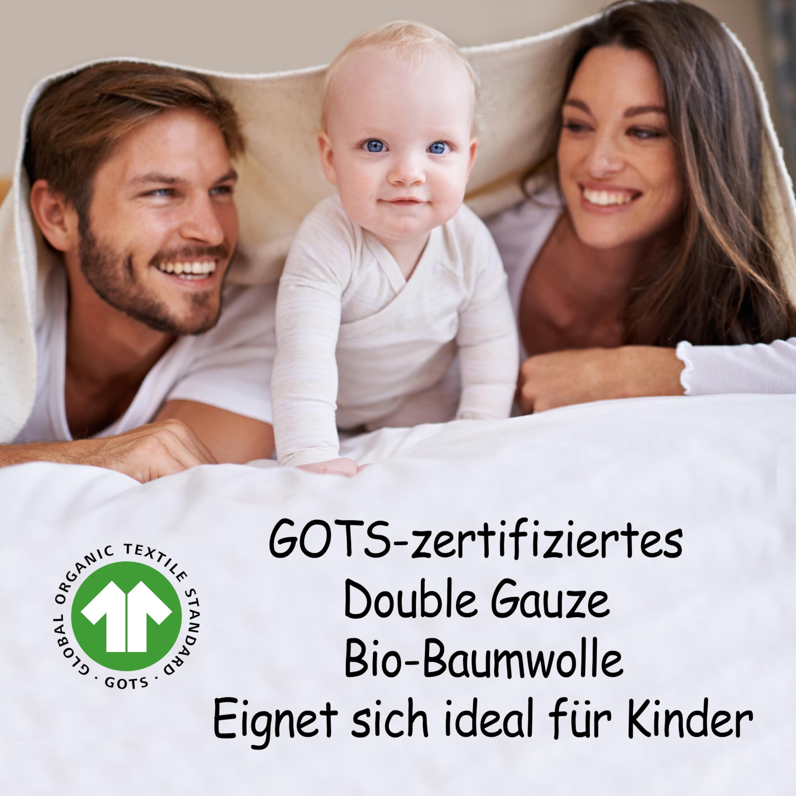 PinkZebra Ropa de Cama Musslin para bebé y niños: edredón de 100 x 135 cm + Almohada de 40 x 60 cm, Ropa de Cama Infantil de algodón 100% orgánico para niñas y niños, certificación Gots, Color Azul
