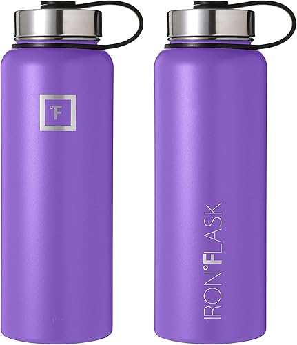 Miniatura 4 de IRON FLASK Botella de agua deportiva de 40 onzas, 3 tapas (tapa con popote), a prueba de fugas, acero inoxidable, para gimnasio y deportes, para