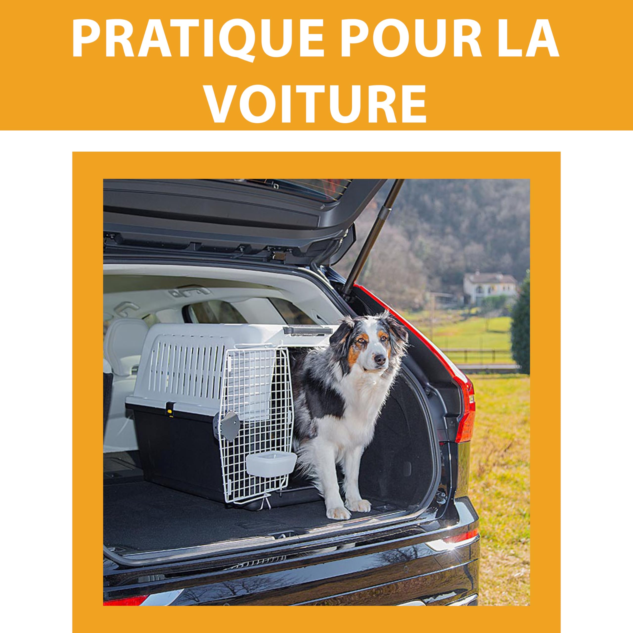 Panier de transport pour chiens de taille moyenne à grande ATLAS 50, avec écuelle et accessoires inclus, verrouillage de sécurité, grilles de ventilation