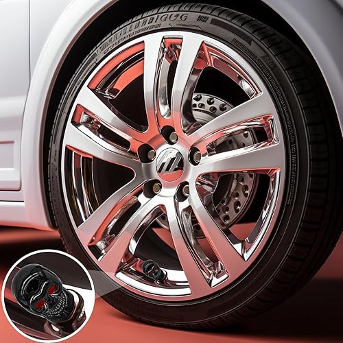 Miniatura 3 de 4 tapones de válvula de neumático estilo calavera, con anillo de goma O, cubiertas universales de vástago de válvula de neumático de núcleo de cobre