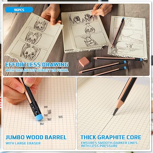 Miniatura 3 de 96 lápices jumbo, grandes, grasos, gruesos, de agarre triangular, 2B, repuesto con borrador, lápiz grande de 7 pulgadas para niños, principiantes,