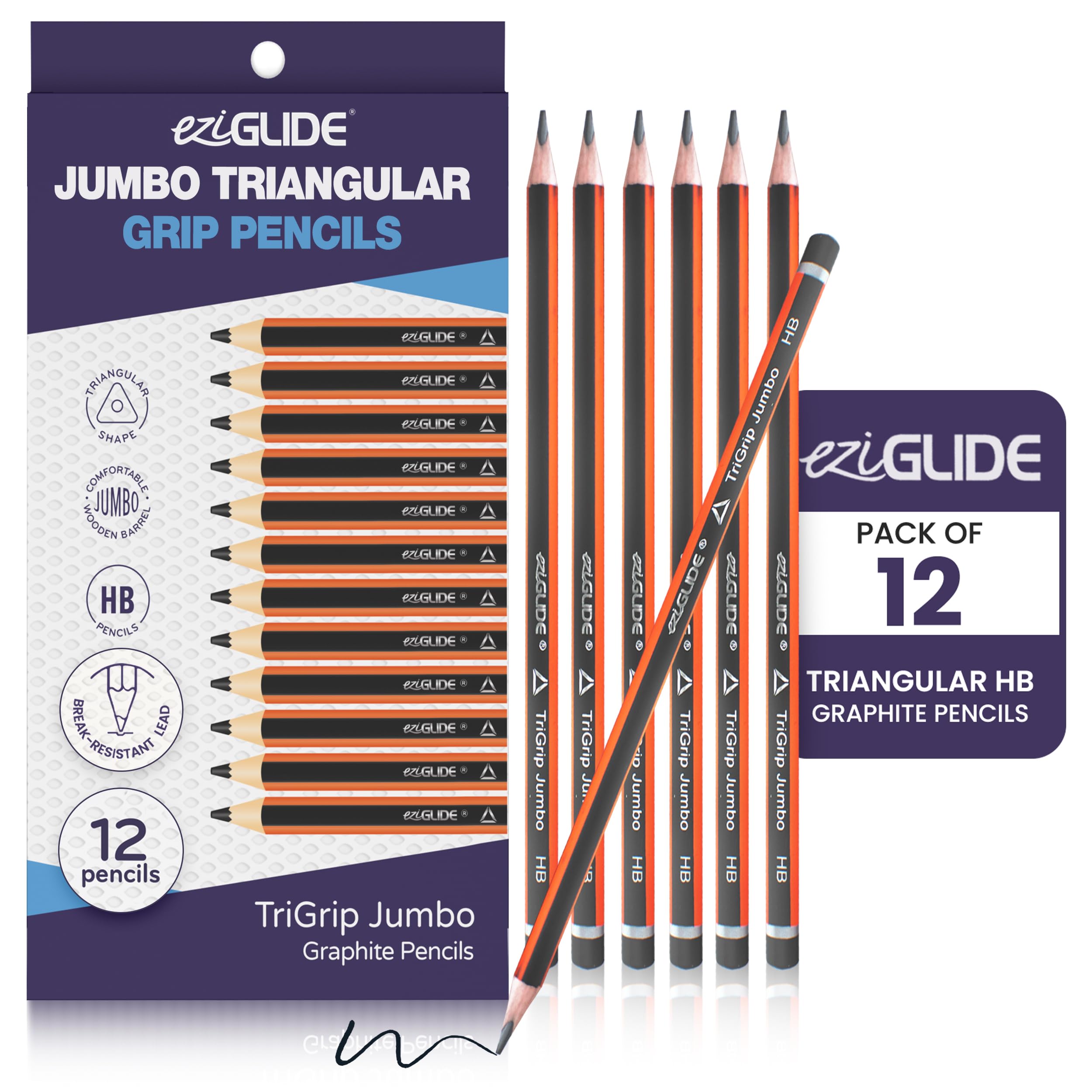 Matite Coloranti Jumbo TriGrip - Confezione Da 12 Colori - Punta Resistente Alla Rottura, Impugnatura Triangolare Ergonomica