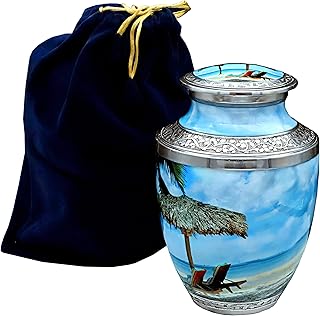 HLC URNS â€“ Beautiful Beach Blue Cremation Urn for Human Ashes - Adult Funeral Urn Handcrafted - Affordable Urn for Ashes (Adult (200 lbs) â€“ 10.5 x 6 â€œ, Lovely Beach Blue Cremation Urn)