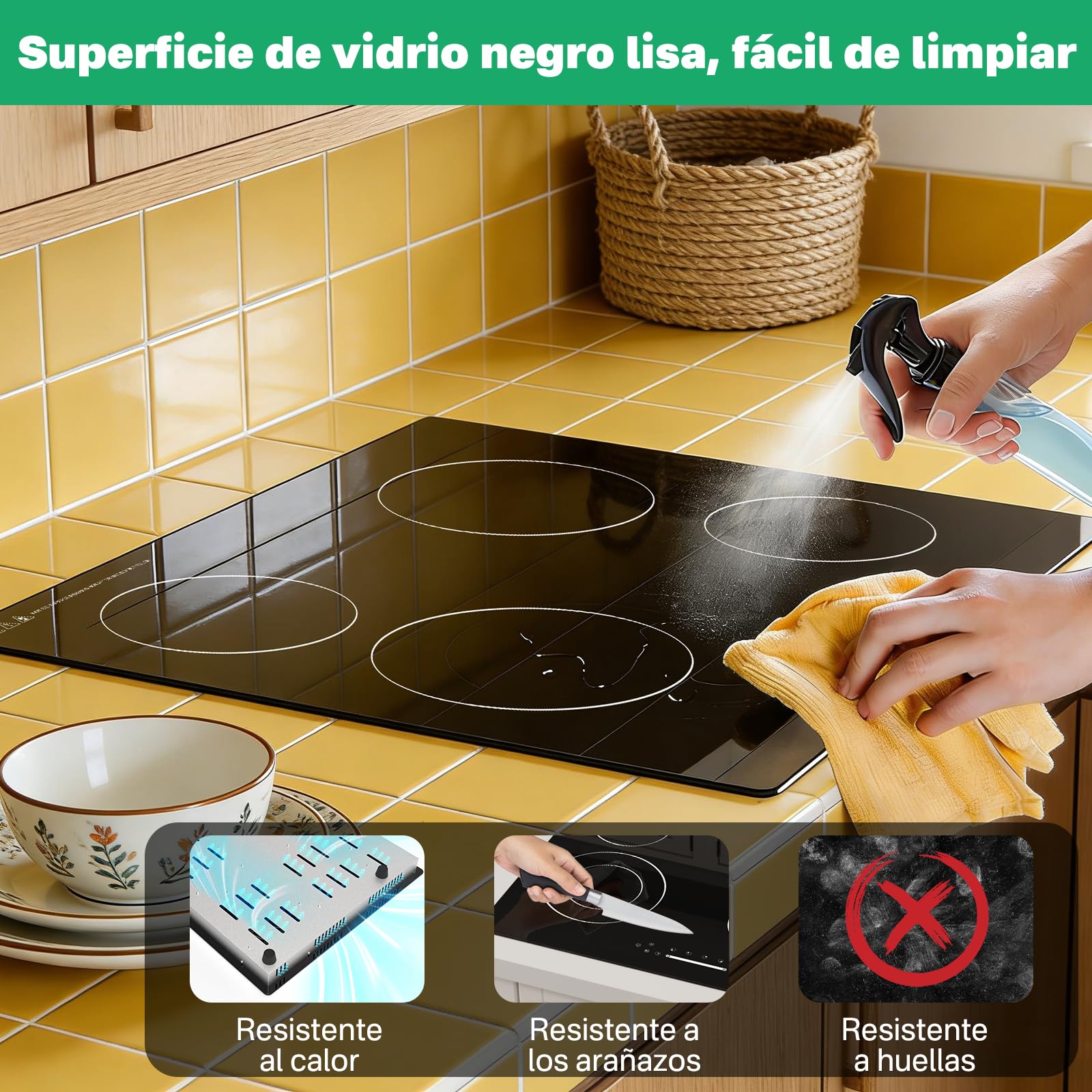 Placa Vitrocerámica 4 Zonas 60 cm, 6000W, Control Táctil, Calentamiento Individual, Placa Eléctrica Empotrable — view 8