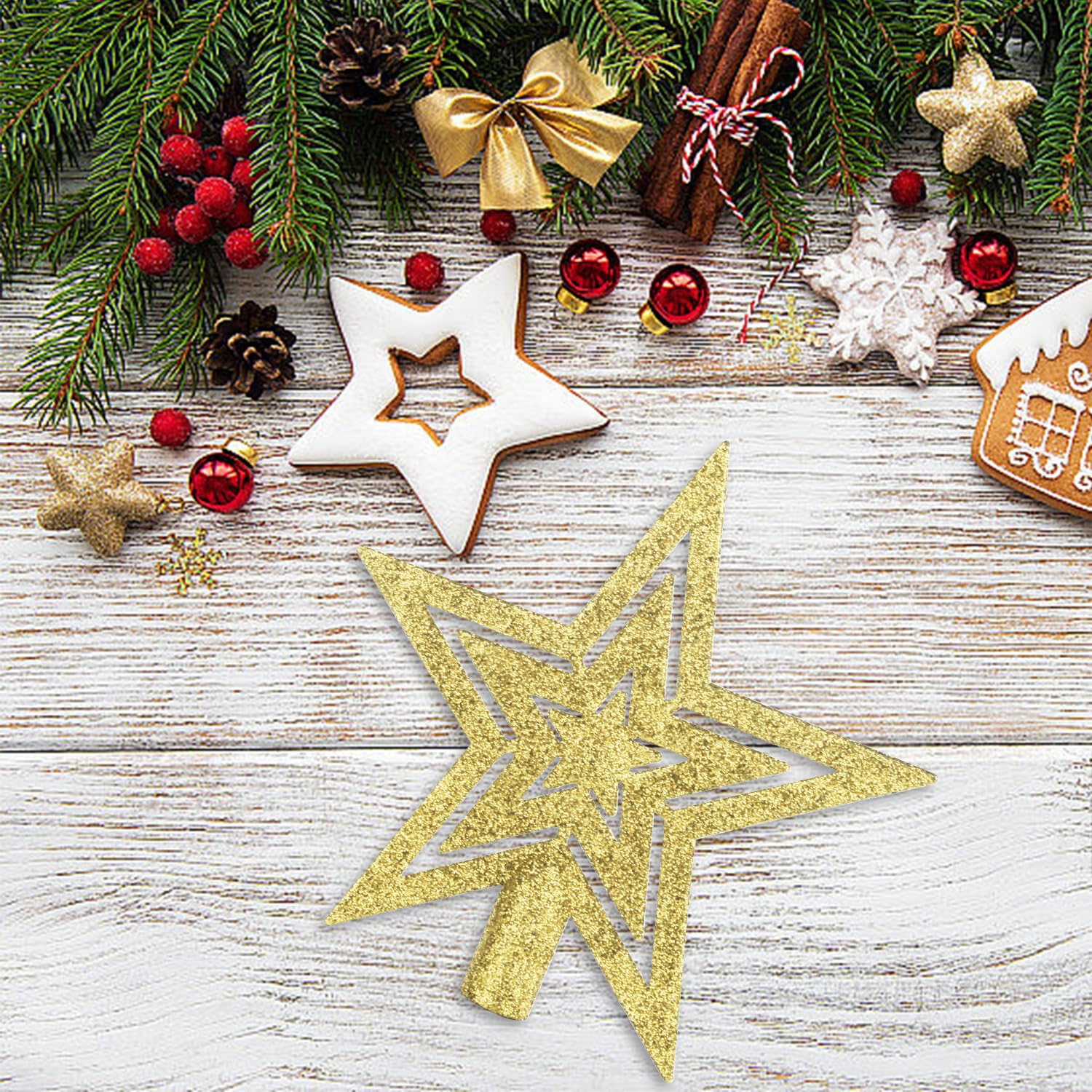 Christbaumspitze Stern Gold Glitzer Weihnachtsbaumspitze Tannenbaumspitze 22cm Kaufen