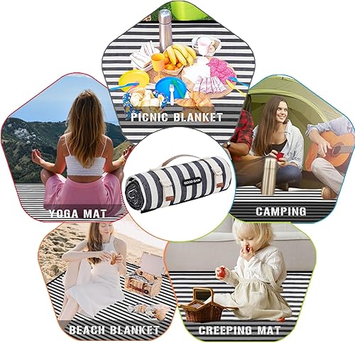 Miniatura 7 de G GOOD GAIN - Manta de pícnic impermeable portátil con correa de transporte, para manta de playa o fiesta familiar al aire libre camping (doble