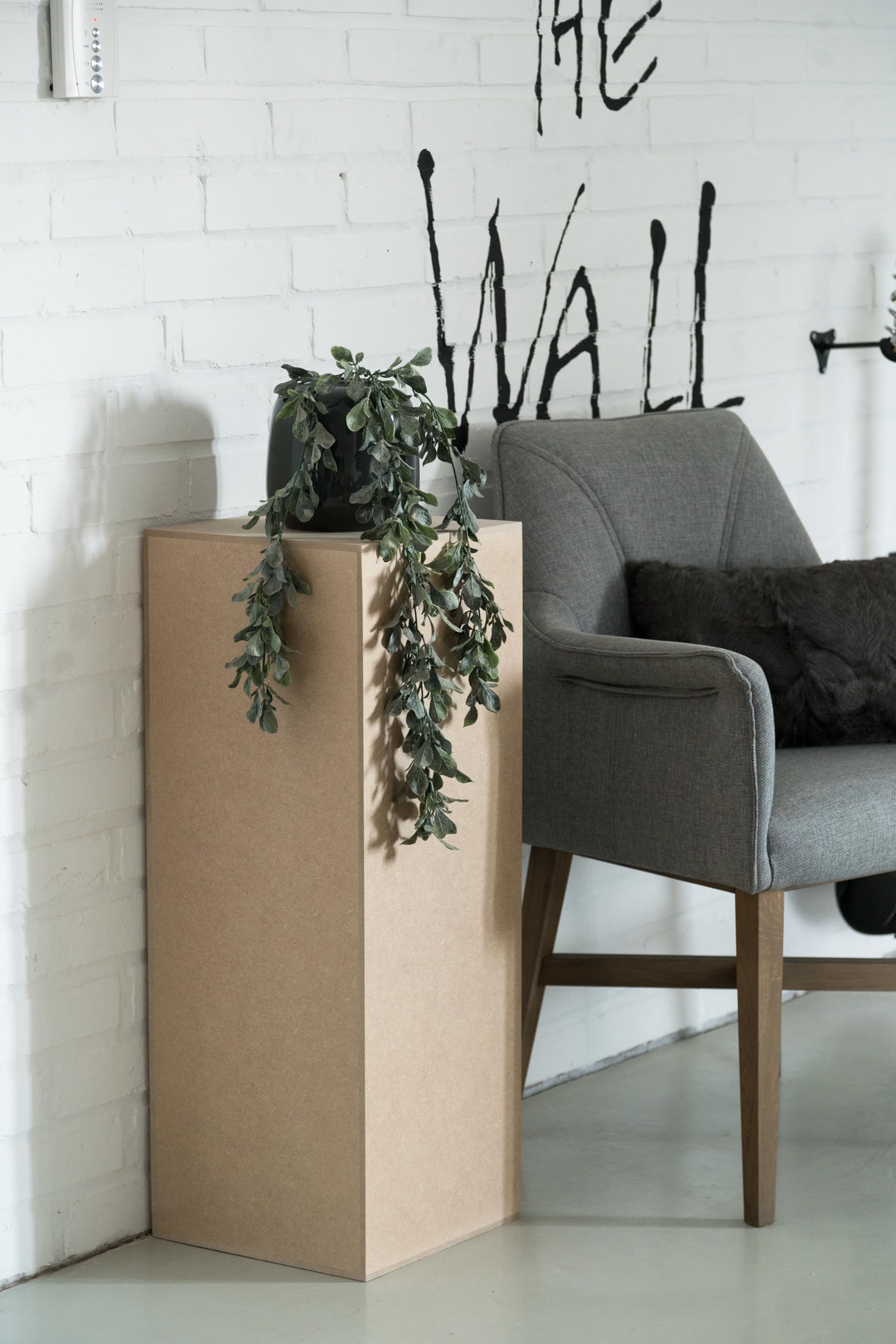 Columna MDF, columna para flores para salón, soporte para decoraciones, base, soporte para plantas, base estable, diseño moderno, MDF en bruto, 40 x 40 x 40 cm