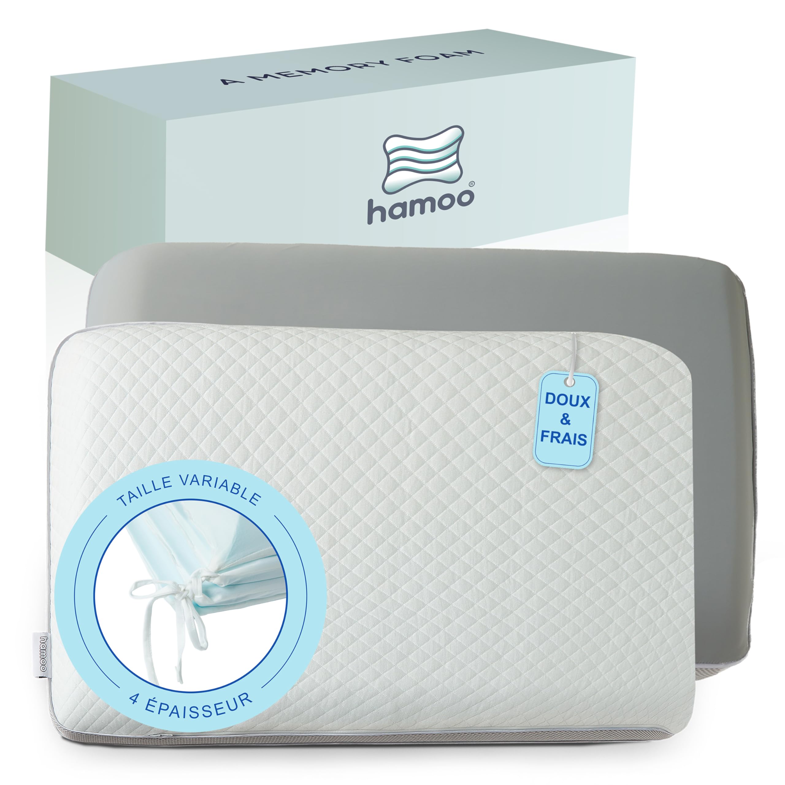 Cuscino ergonomico Cervical in Memory Foam | Altezza regolabile | Doppio lato bambù & freschezza | per schienale, lato, pancia, fodera lavabile a 30 °C