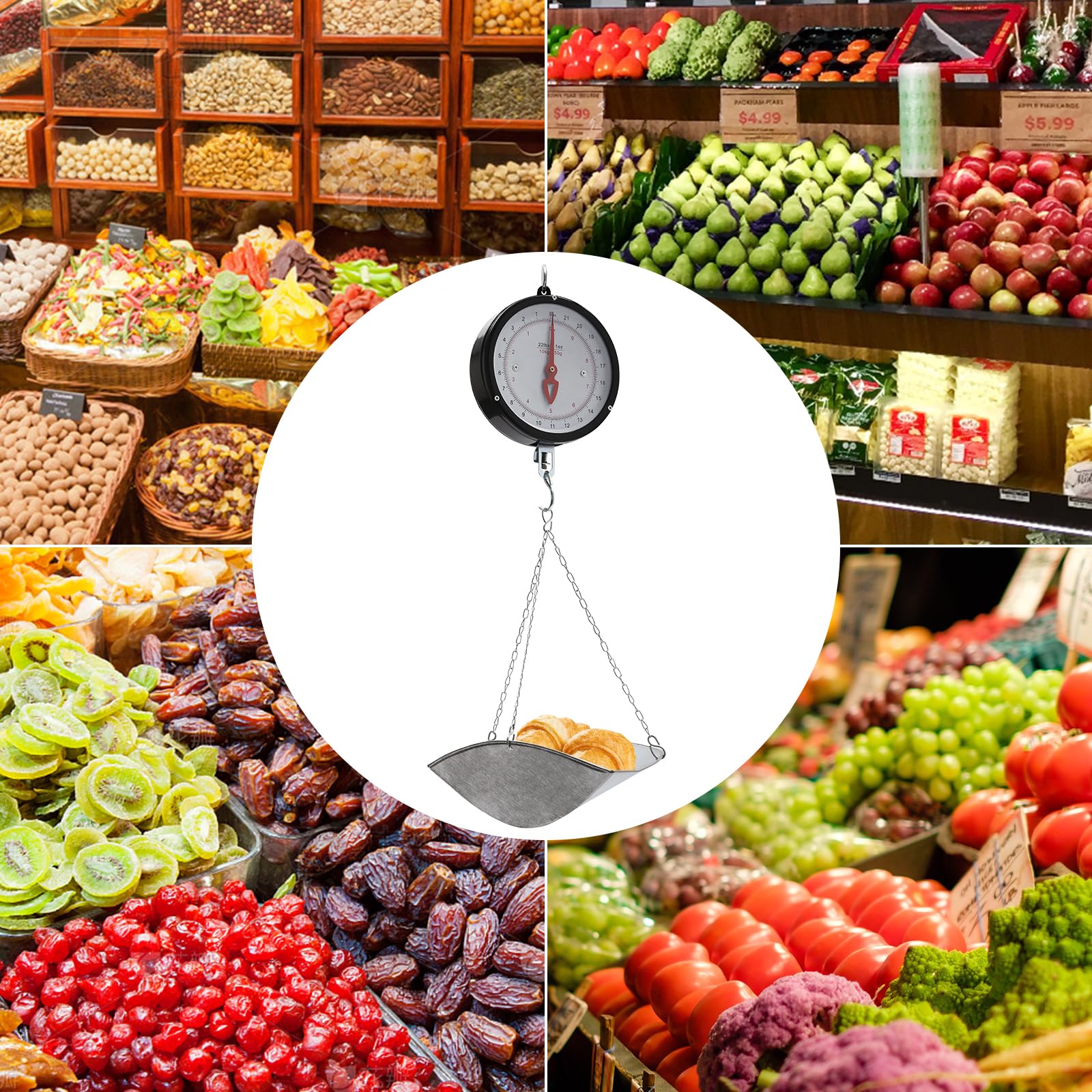 FIPINIXK Double-Sided Dial Hanging Scale, Mechanical Hanging Scale with 2 Units (KG, LBS) Mechanical Hanging Scale for Weighing Grains Feed Meat 10KG/22LBS Load-Bearing Capacity