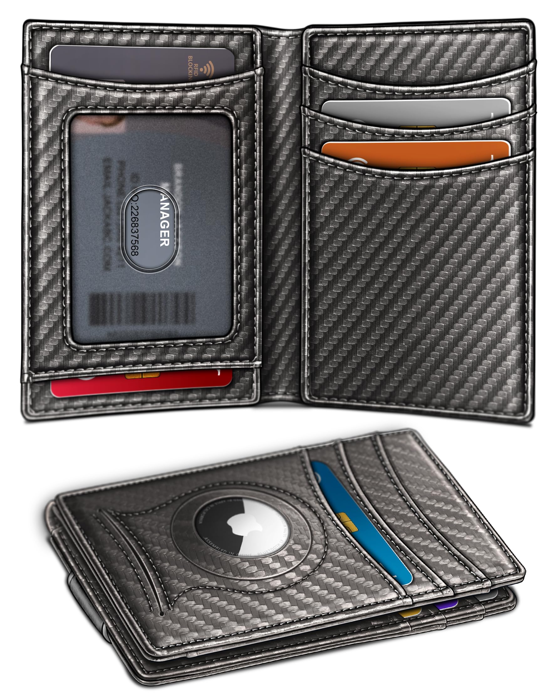 BULLIANT Magnetic Slim Leather Airtag Wallet Money Clip For Men 12Cards