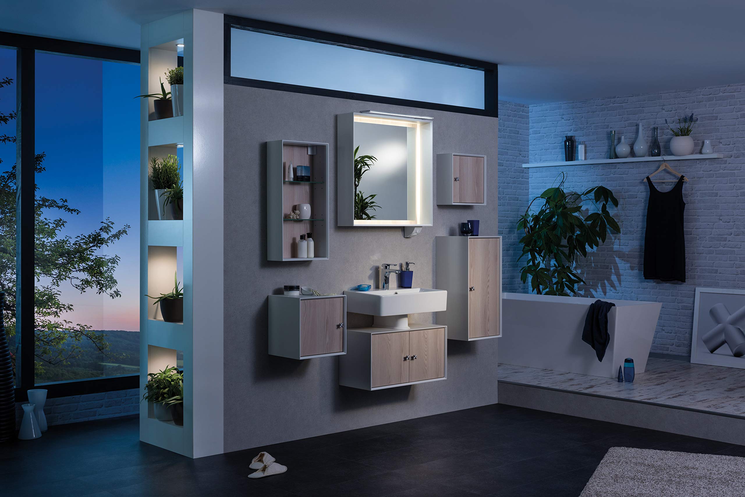 FACKELMANN LED-Aufsatzleuchte für Spiegelschrank SCENO / Maße (B x H x T): ca. 56 x 2 x 10 cm / hochwertige LED-Leuchte fürs Badezimmer / Farbe: Silber / Energieeffizienzklasse A